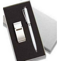 Silver Money Clip with Matching Ball Point Pen in 2-Piece Gift Box